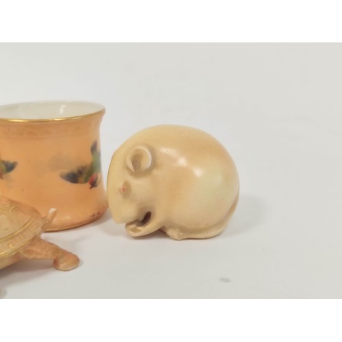 376 - Group of Royal Worcester miniature porcelain to include a porcelain blush ivory rabbit of netsuke fo... 
