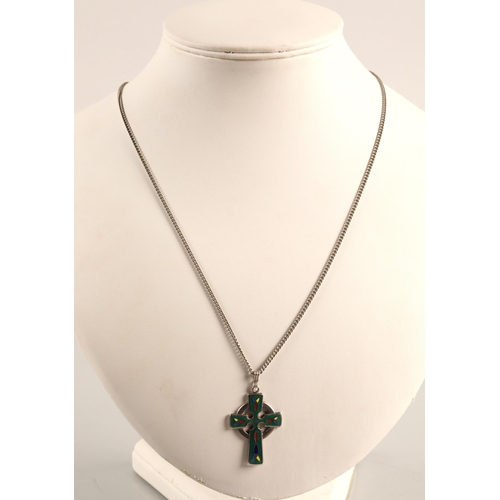 68 - Enamelled silver Tara Celtic cross necklace, and silver Royal Highlanders Black Watch pin