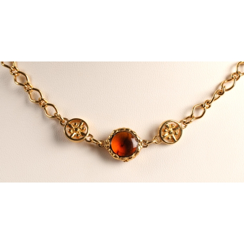 80 - Silver Celtic design purple gem set necklace, with yellow metal and orange stone set necklace and pa... 