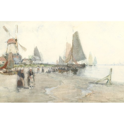 435 - James Kay R.S.A. R.S.W (Scottish 1858 - 1942)Framed watercolour - signed'Dutch Fisherfolk'34cm x 58c... 