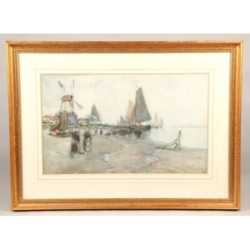 435 - James Kay R.S.A. R.S.W (Scottish 1858 - 1942)Framed watercolour - signed'Dutch Fisherfolk'34cm x 58c... 