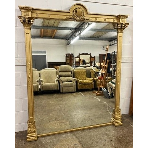 537 - 19th century gilt framed overmantel mirror, 213cm high x 180cm wide