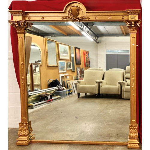 538 - 19th century gilt framed overmantel mirror, 197cm high x 177cm wide