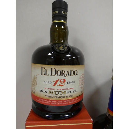 27 - Three bottles of rum to include EL DORADO 12 year old 70cl 40% abv. boxed, PRUSSER'S 47.74% abv. 1li... 