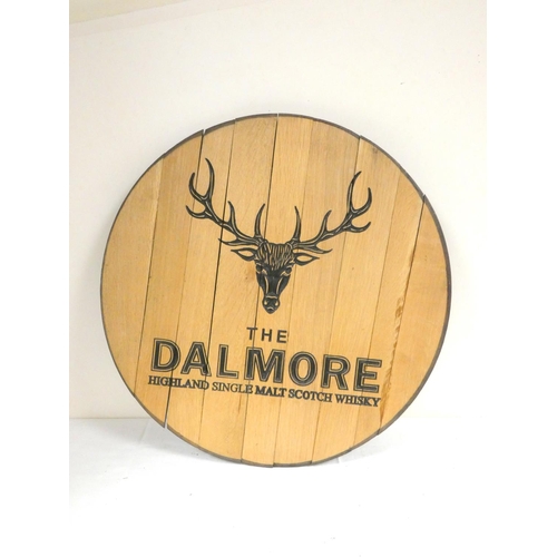 64 - Whisky cask end 'THE DALMORE' with 12 point Royal stag, 53cm diameter.