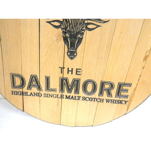 64 - Whisky cask end 'THE DALMORE' with 12 point Royal stag, 53cm diameter.