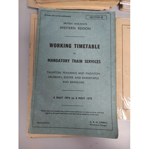 447 - Collection of 1950s-1980s British Rail working time tables to include Southern Operating Area Workin... 