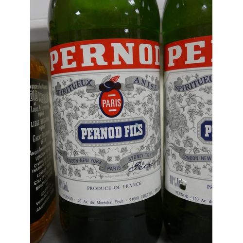 71 - Six bottles of Spirits and Liqueurs, To include two bottles of Pernod, 70cl, 40% vol, Two bottles of... 