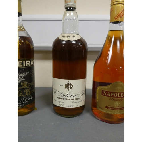 73 - Five bottles of Brandy, To include three assorted bottles of Napoleon brandy, The Devolney bottled c... 