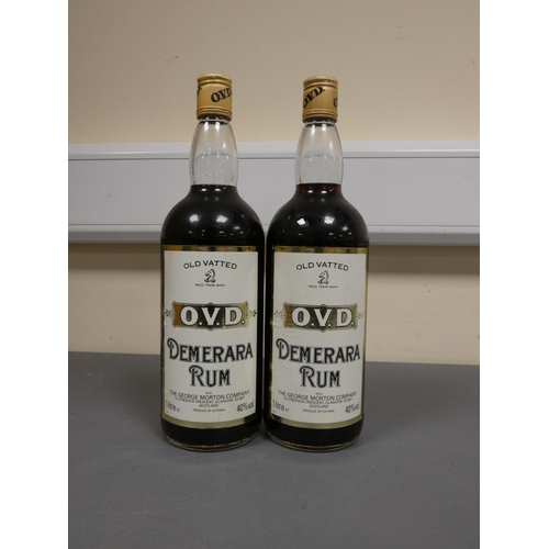 76 - Two 1 Litre bottles of O.V.D old vatted Demerara rum, Bottled circa 1980s, Imported by The George Mo... 