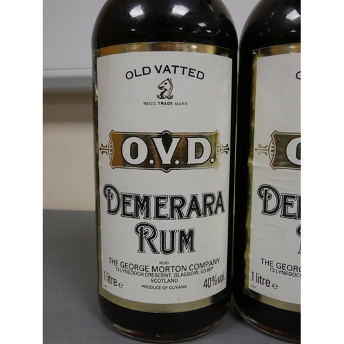 76 - Two 1 Litre bottles of O.V.D old vatted Demerara rum, Bottled circa 1980s, Imported by The George Mo... 