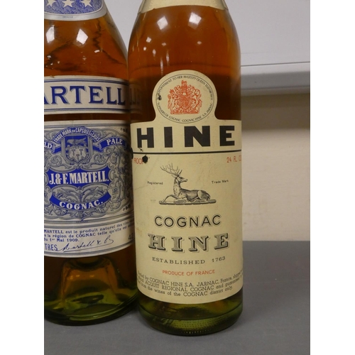 83 - Hine three star cognac, Bottled circa 1970s, 70 proof, 24 fl ozs, with Martell very old pale cognac,... 