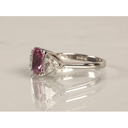 94A - Ladies 18ct white gold pink sapphire and diamond ring, central cushion cut pink sapphire 1 carat, fl... 