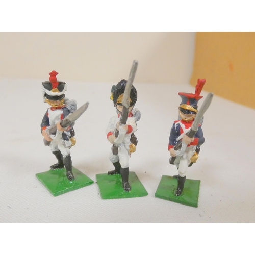 144 - A collection of fine cast miniature lead painted figures relating to the Napoleonic Wars to include ... 