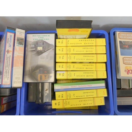 452 - Three boxes of railway enthusiast videos to include B&R Southern Steam Finale, Vol I & II of... 