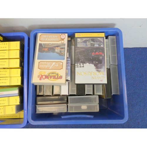 452 - Three boxes of railway enthusiast videos to include B&R Southern Steam Finale, Vol I & II of... 