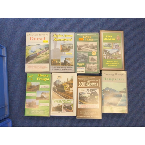 452 - Three boxes of railway enthusiast videos to include B&R Southern Steam Finale, Vol I & II of... 