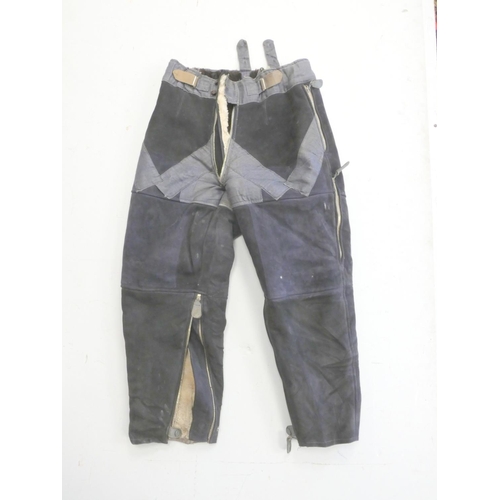 377 - WW2 Third Reich German Luftwaffe Flying Suit ''Kanalhose'' Trousers, blue grey suede and herringbone... 