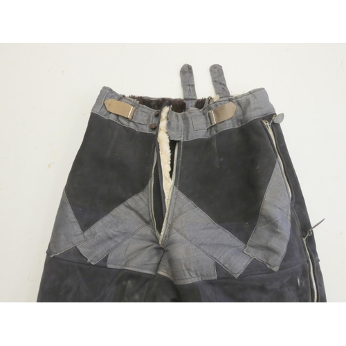 377 - WW2 Third Reich German Luftwaffe Flying Suit ''Kanalhose'' Trousers, blue grey suede and herringbone... 