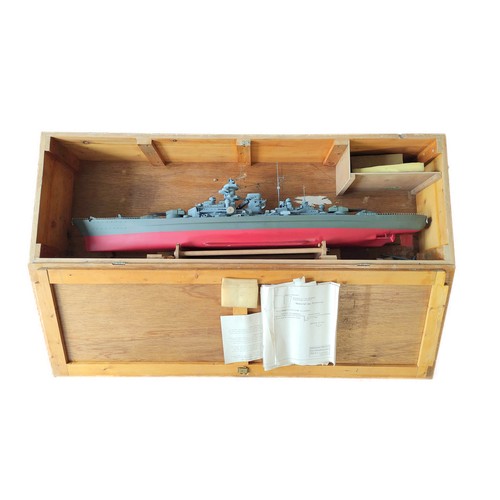 357 - Impressive 1:200 scale r.c scatch built model of the Bismarck contained in wooden storage case along... 