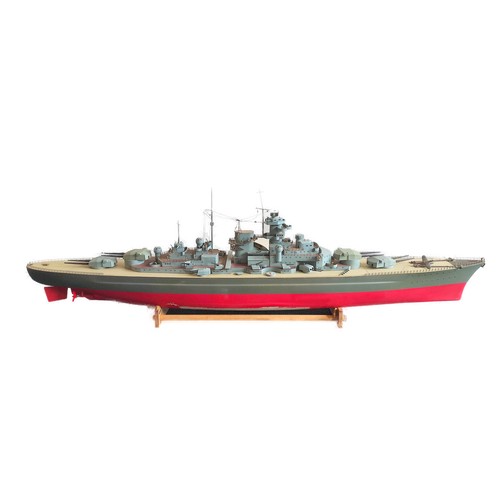 357 - Impressive 1:200 scale r.c scatch built model of the Bismarck contained in wooden storage case along... 