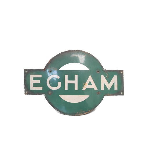 427 - South Western Railway green and white enamel station sign 'Egham' 33cm x 66cm.