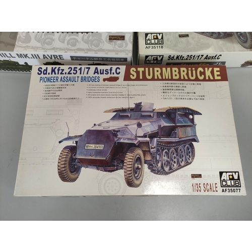 104 - ARV Club. Five boxed 1:35 scale model construction kits to include AEC Matador AF35236, Churchill MK... 