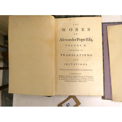 67 - POPE ALEXANDER.  The Works of Alexander Pope Esq. Vols. 1 & 2 only. 7 eng. frontis & plates.... 