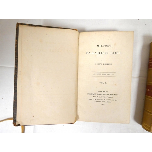 90 - MILTON JOHN.  Milton's Paradise Lost. 2 vols. Eng. plates. Rebacked calf. A New Edition, 1802; also ... 