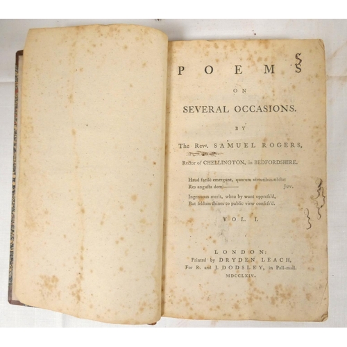 91 - OGILVIE JOHN.  Poems on Several Subjects. 2 vols. Eng. title vignette. Tree calf, gilt backs, tendin... 