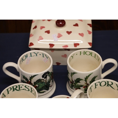 22 - Emma Bridgewater pottery to include Hearts butter dish, a jug and four Christmas mugs.