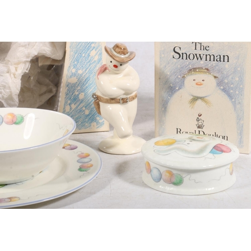 51 - Royal Doulton Cowboy Snowman figurine, a nursery set and a small trinket dish.