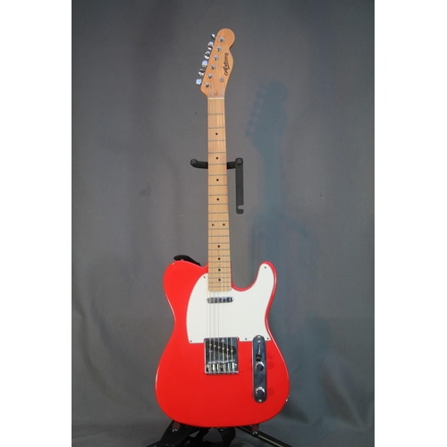 325 - Artisan six string electric guitar with red and white body, guitar strap in hardcase, serial number ... 