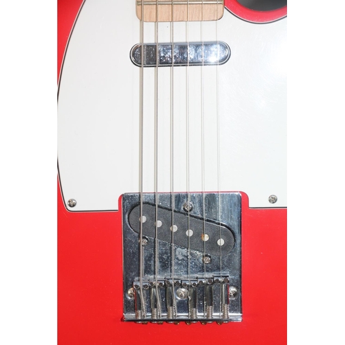 325 - Artisan six string electric guitar with red and white body, guitar strap in hardcase, serial number ... 