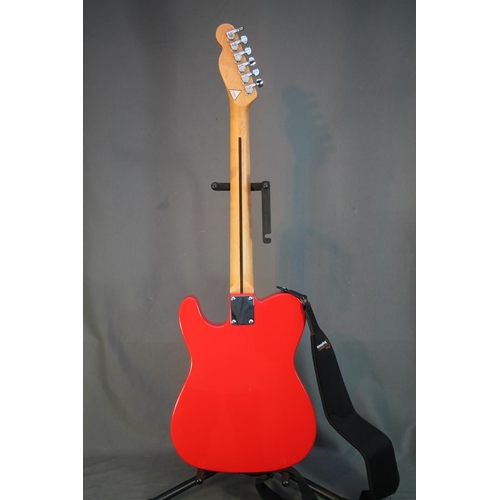 325 - Artisan six string electric guitar with red and white body, guitar strap in hardcase, serial number ... 