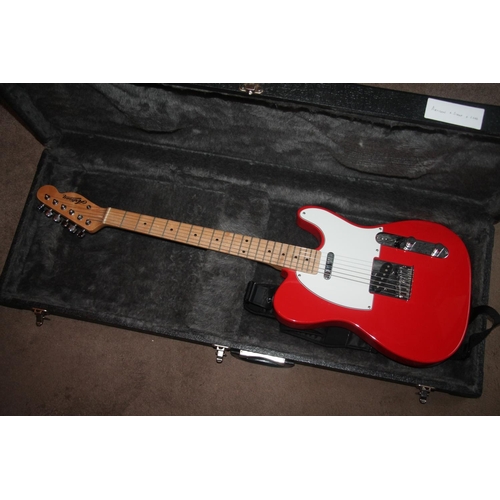 325 - Artisan six string electric guitar with red and white body, guitar strap in hardcase, serial number ... 