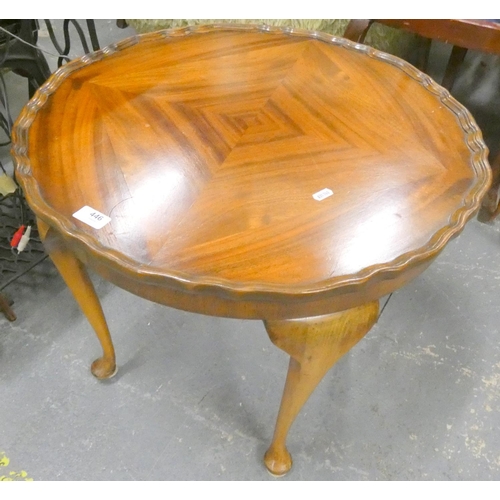 584 - Small coffee table with pie crust edge and a two tier mahogany jardinière stand.