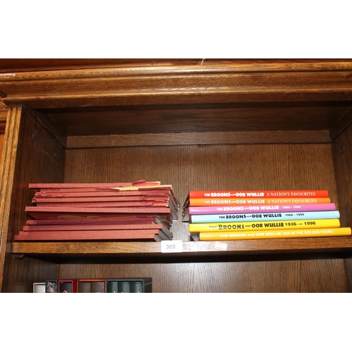 309 - Shelf containing Broons and Oor Wullie annuals.