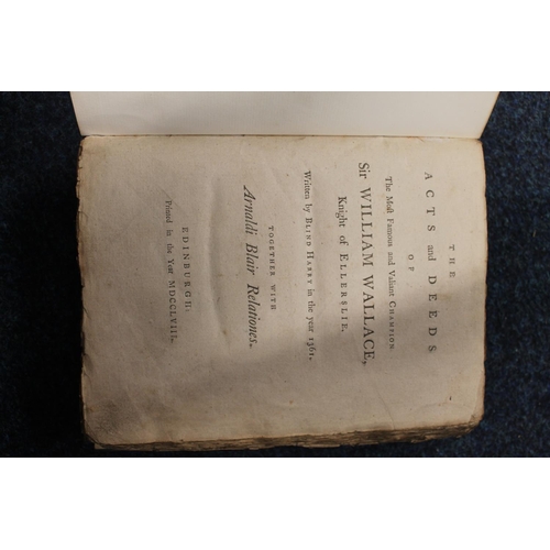 328A - Acts and Deeds of Sir William Wallace, written by Blind Harry in the year 1361, rebound book.