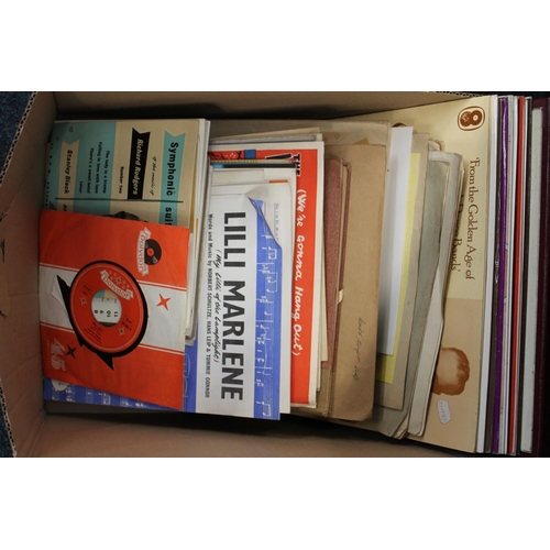 330 - Box containing sheet music and music singles.