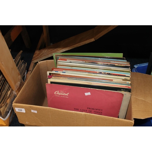 335 - Box and three bags containing antique records and classical records.