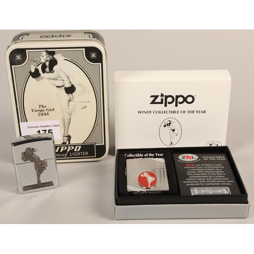 175 - Zippo The Varga Girl 1935 special edition lighter in tin, and Windy Collectible of the Year 1935 rep... 