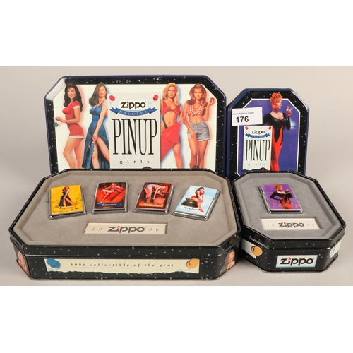 176 - Zippo 1996 collectible of the year Pinup Girls four seasons set in tin, and single lighter in tin