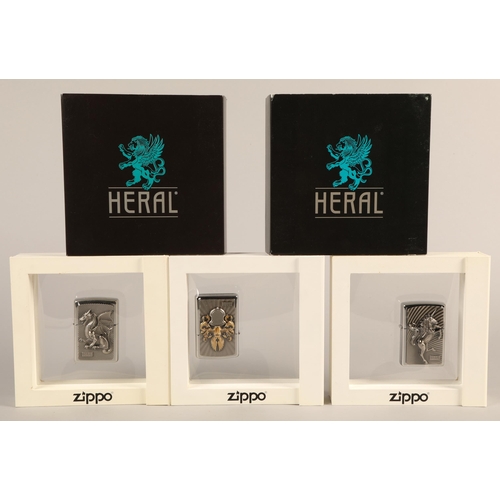 177 - Zippo three Heral ltd. ed. lighters in presentation boxes, Eno, Odo, and Tuto,  each out of an ... 