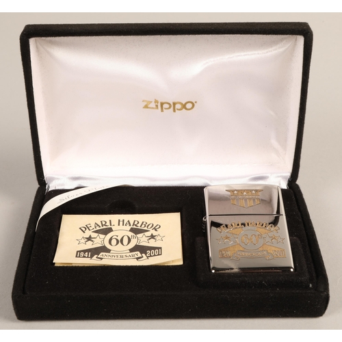 178 - Zippo silver plate 60th anniversary Pearl Harbor 1941-2001 lighter in case ltd ed. 52/12000