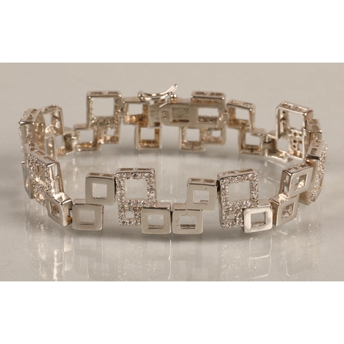 62 - Paul Kennedy contemporary square design silver gem set bracelet 