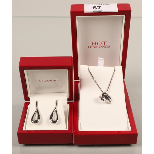 67 - Hot Diamonds silver heart necklace and earrings