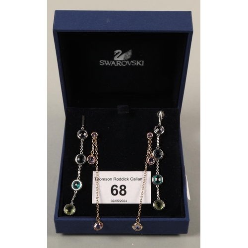 68 - Swarovski crystal set yellow metal drop earrings, and a white metal pair similar style