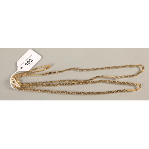 102 - 9ct gold two gold neck chains and bracelet, gross weight 27g