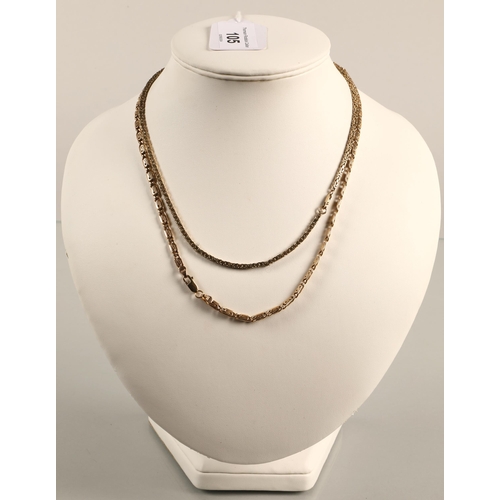 105 - Two 9ct gold neck chains, gross weight 25g